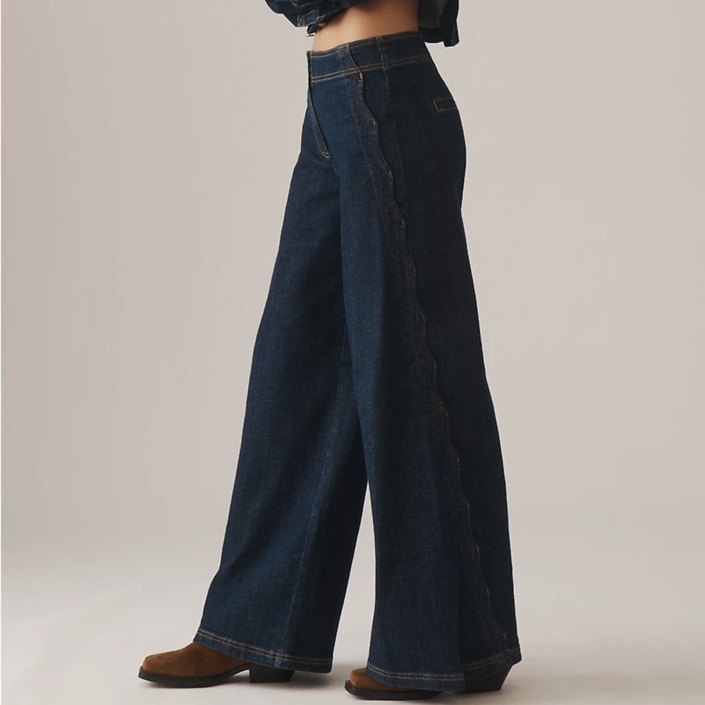 Anthropologie Maeve Scallop-Edge High-Rise Wide-Leg Jeans